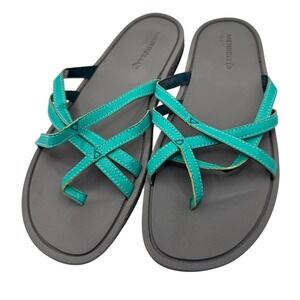 Merrell Atlantis Womens 9 Teal Grey Strappy Performance Sandals Thong Style
